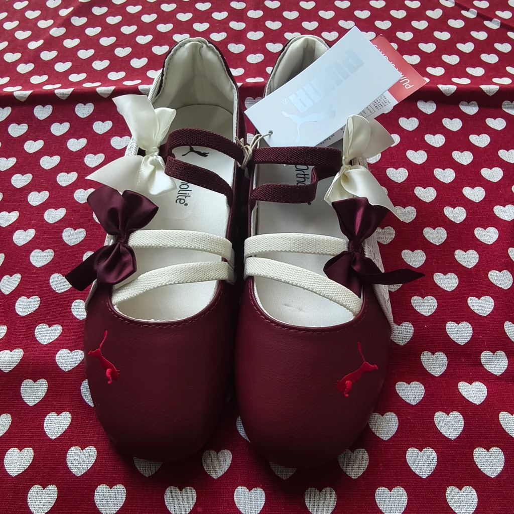 Puma Girls Burgundy And Cream Ribbon Mary Jane Sneakers